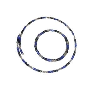 Hand Made Blue and Silver Beadedchoker  Necklace And Bracelet Set